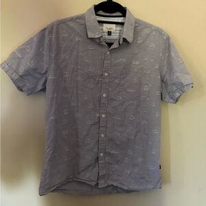 Men's Cat Print Button-Down Shirt - Gray